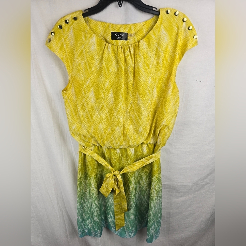 GUESS Yellow and Green Women's Sleeveless Dress Sz 10